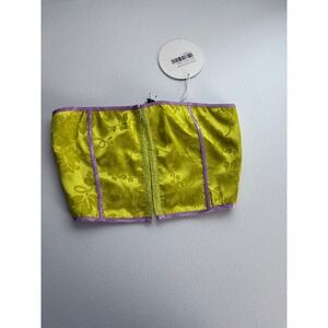 Princess Polly Erina Corset Top Floral Green Purple Accents Size US 2